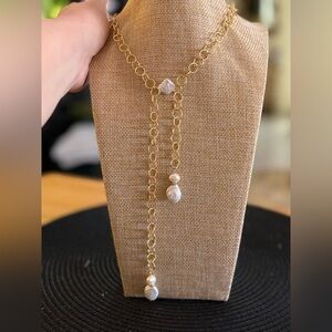 0140) Ettika Elegant Freshwater Pearl Lariat Necklace